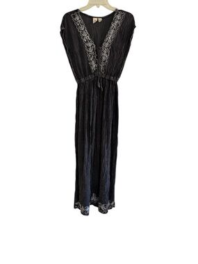 BE Beach by Exist Crinkle Gray Maxi Dress Cover Up Embroidered Boho Resort S
